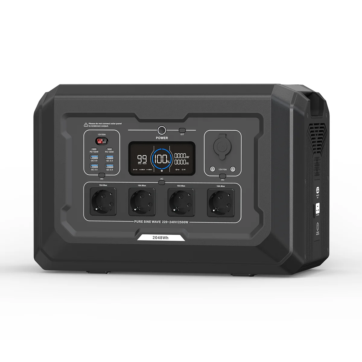 Souop S2 Powerstation 2500W Frontansicht – 2.048Wh LiFePO4, WLAN-App-Steuerung, 5.400W Peak