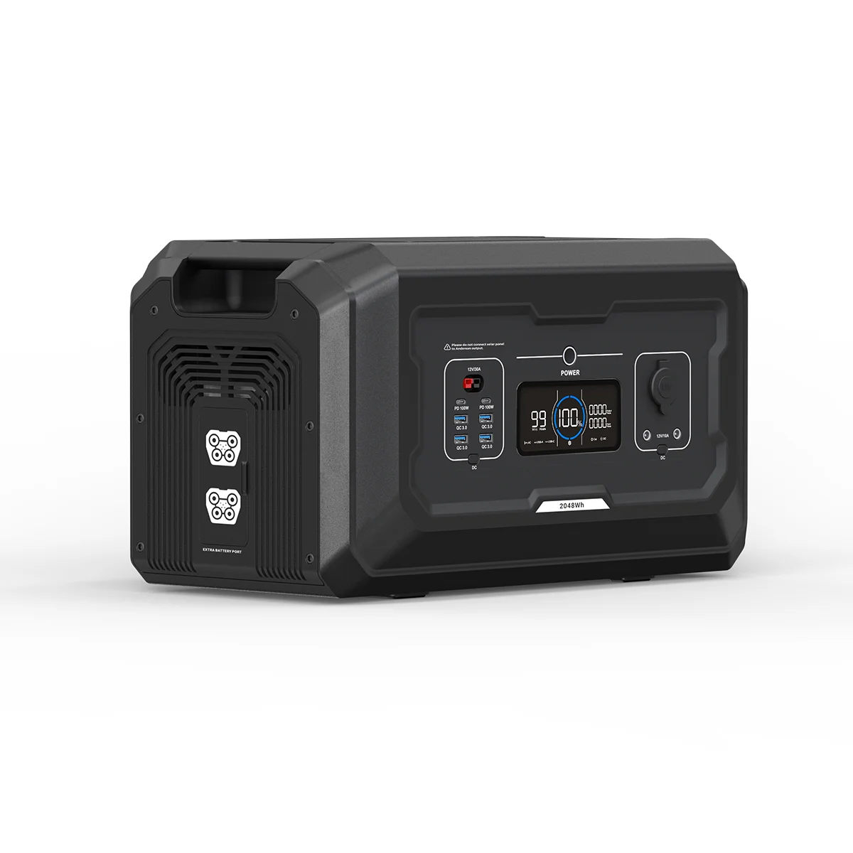 Souop S2-BAT Zusatzbatterie Seitenansicht – Anderson 30A Ausgang und Verbindungskabel für S2 und S3 sichtbar