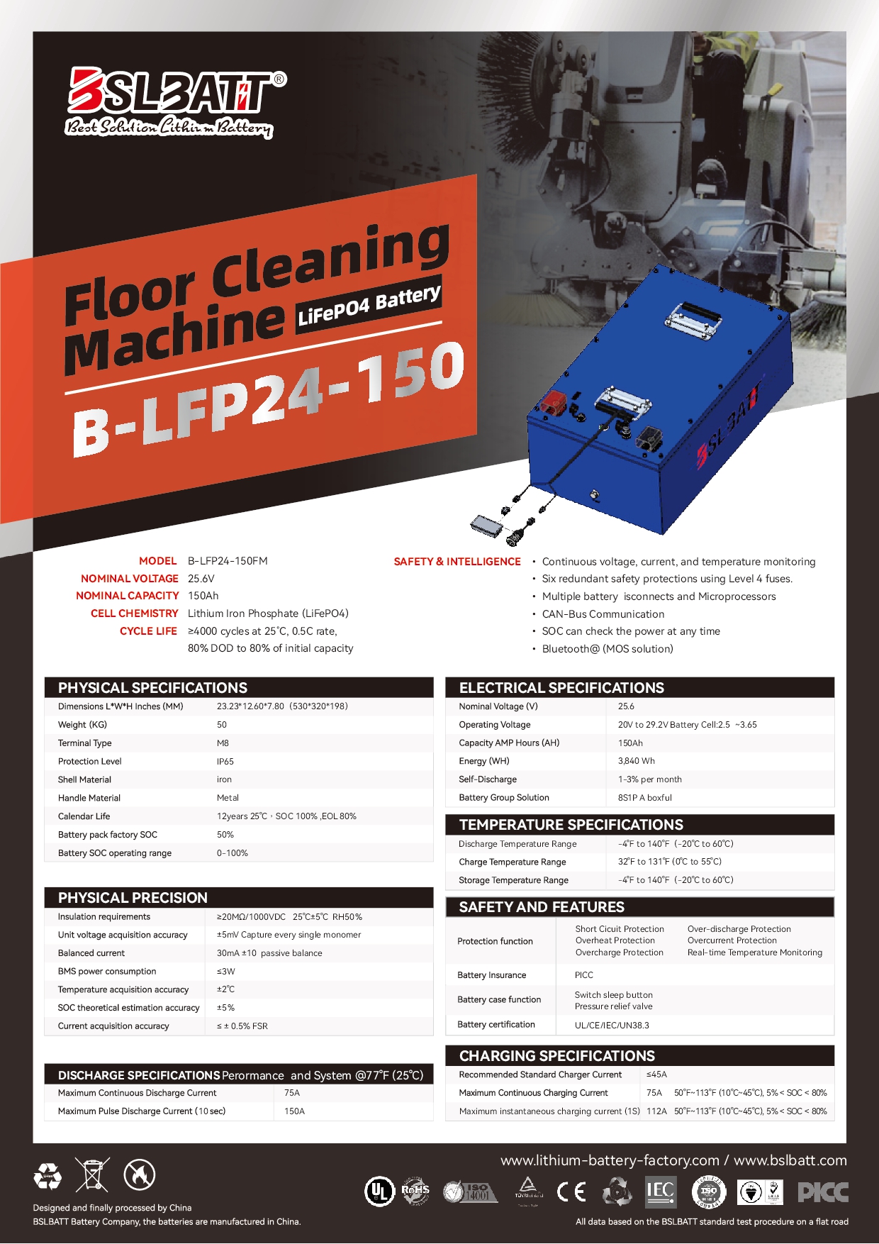 BSLBatt Lithium FloorMachine LFP24-150FM