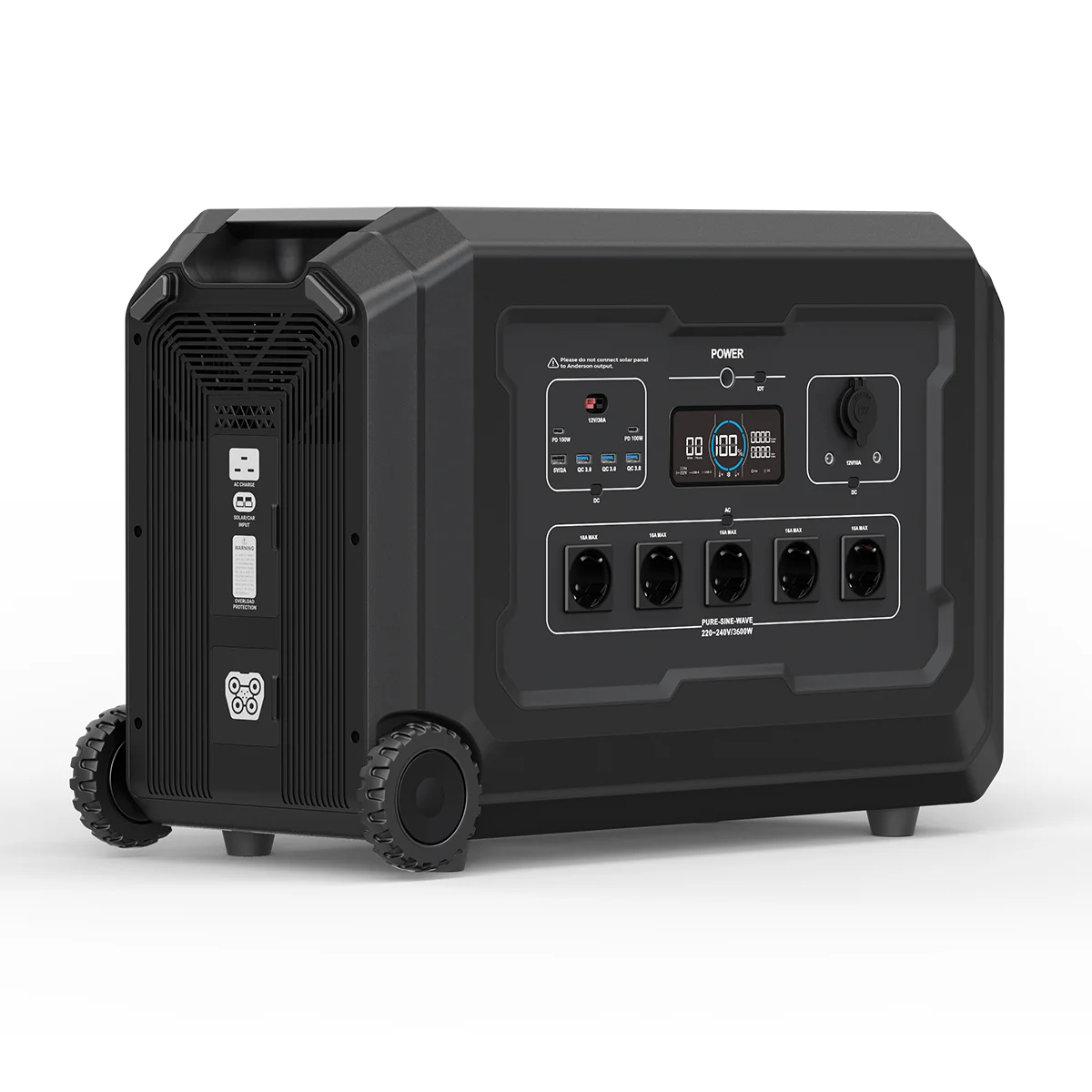 Souop S3 3600W Powerstation Draufsicht – großes Gehäuse 642x305x438mm, 37,8kg, stationär einsetzbar