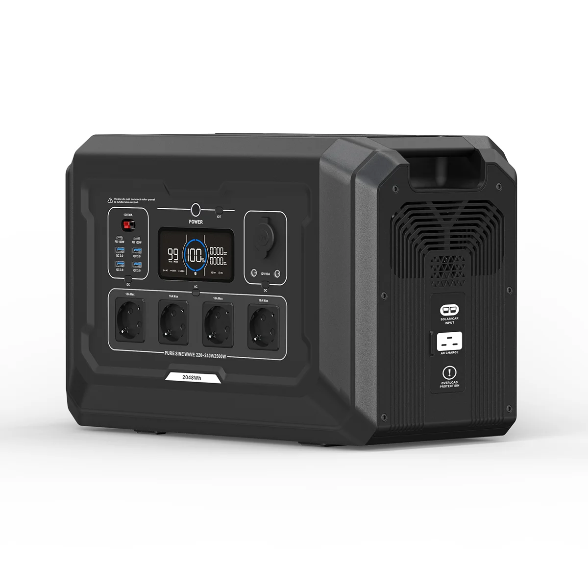 Souop S2 2500W Powerstation Draufsicht – 460x270x305mm, erweiterbar mit S2-BAT auf 4.096Wh