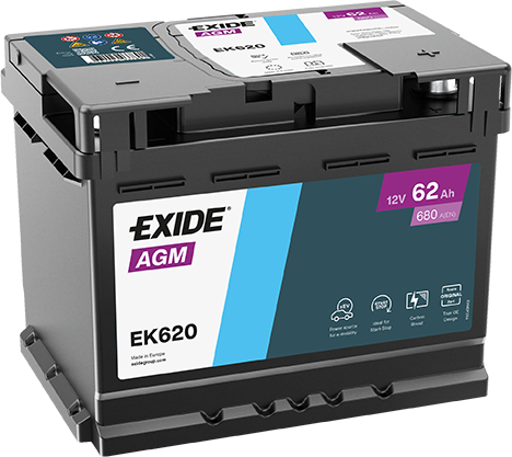 Exide EK620 AGM 12V 62Ah 680A Autobatterie für Start-Stopp