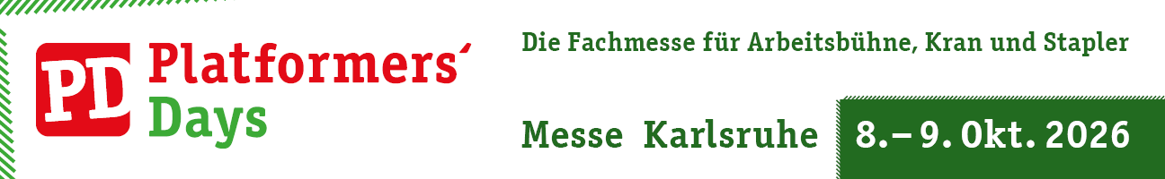 Platformers' Days 2026, die Fachmesse für Arbeitsbühne, Kran und Stapler, Messe Karlsruhe, 8. bis 9. Oktober 2026