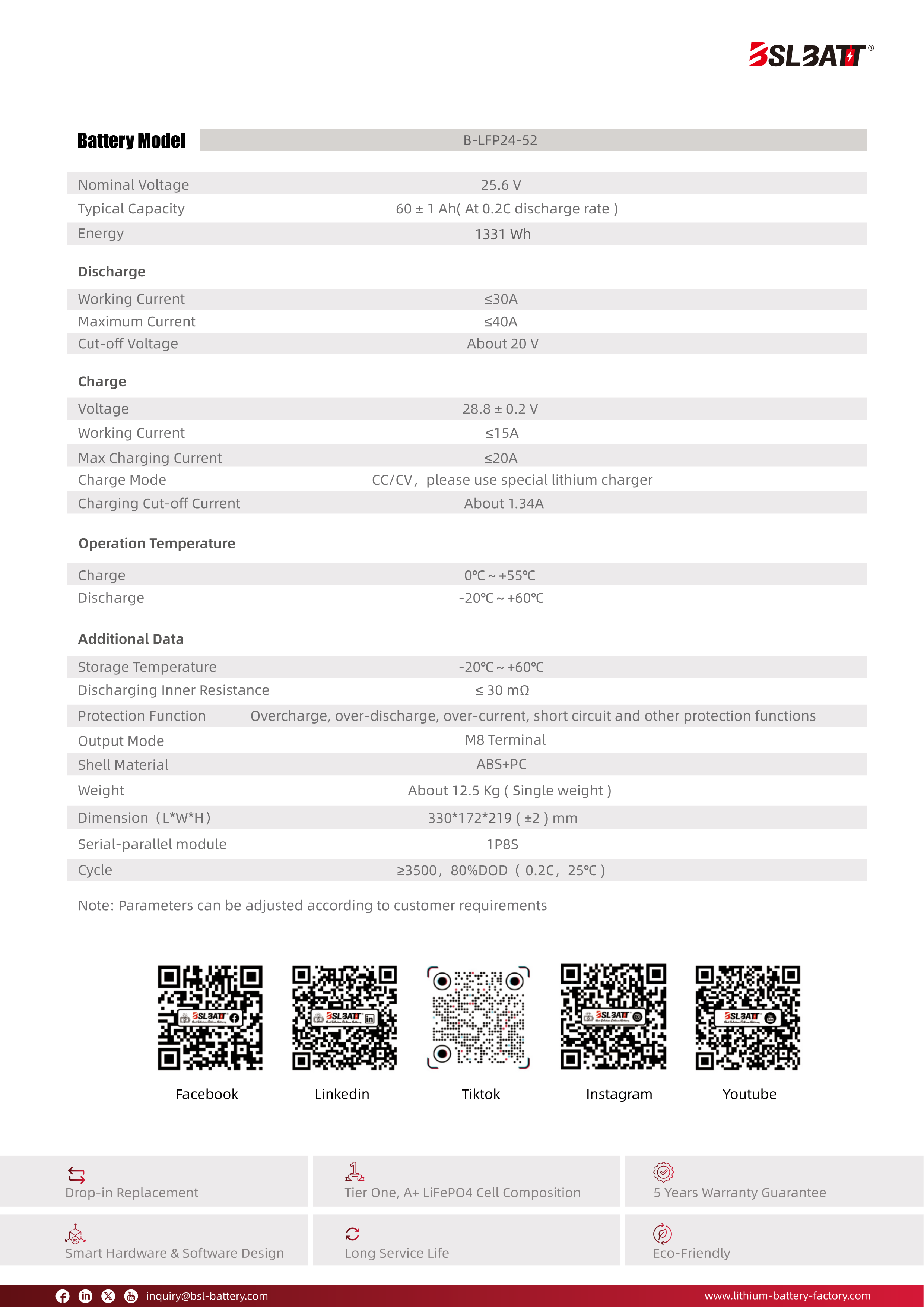BSLBatt Lithium LFP24-52 BT